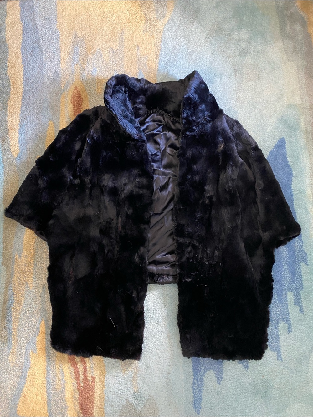 Vintage Black Real Fur Shawl Coat
